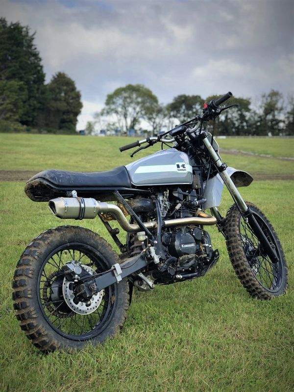 2001 Kawasaki KLR 650 transformed into a retro-inspired Scrambler at Lydden hill race circuit.