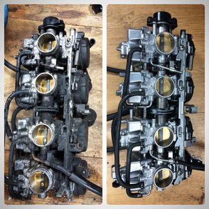 Ultrasonic carb carburettor cleaning before and after.