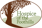 Logo of Hospice of the Foothills with tree and hills.