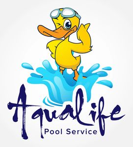 Logo of duck splashing on Aqualife Pool Service text