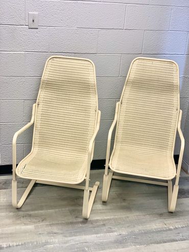 This chair was sandblasted and powder coated the frame and ceramic coated the wicker.