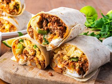 Chorizo Southwest black beans eggs roasted corn peppers onions pepper jack cheese flour tortilla