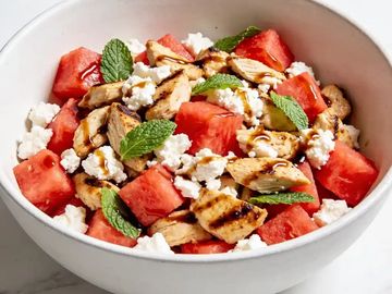 chicken watermelon feta salad with fresh herbs