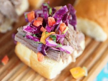 Kahlua Pork Sliders with Pineapple-Mango Slaw