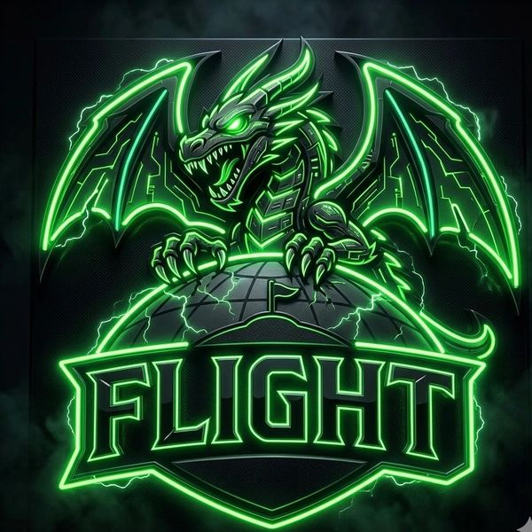 Neon green dragon clutching a globe with the word FLIGHT below.