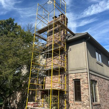 Masonry Chimney Restoration and Scaffolding Setup