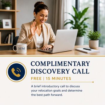 Woman on a complimentary discovery call discussing relocation goals.