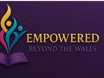 Logo with colorful abstract people and book, text 'EMPOWERED BEYOND THE WALLS'.