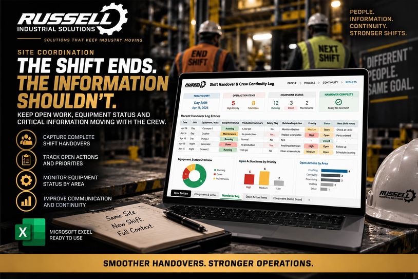 Industrial shift handover and information system by Russell Industrial Solutions.
