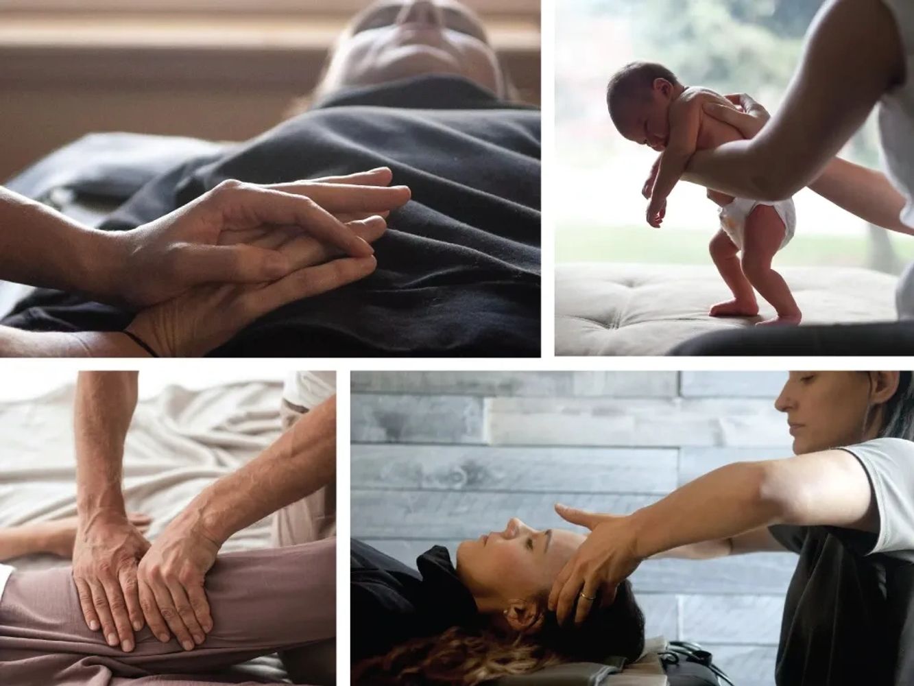 Four different images showing people getting treated to re-educate their nervous system.