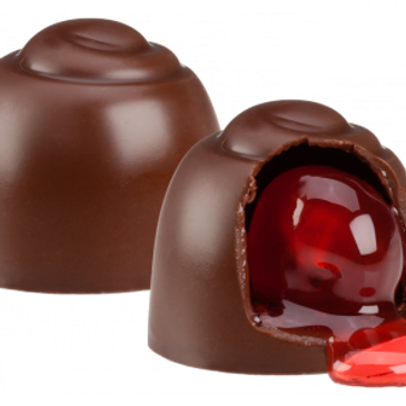 Chocolate-covered cherry candies with a gooey red filling.