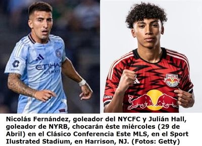 Nicolás Fernández and Julián Hall, top goal scorers of NYCFC and NYRB, face off in MLS Clash at Harrison, NJ.