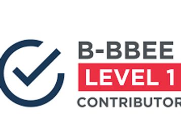 B-BBEE Level 1 Contributor certification logo with checkmark.