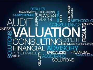 Word cloud with terms related to financial consulting and valuation services.