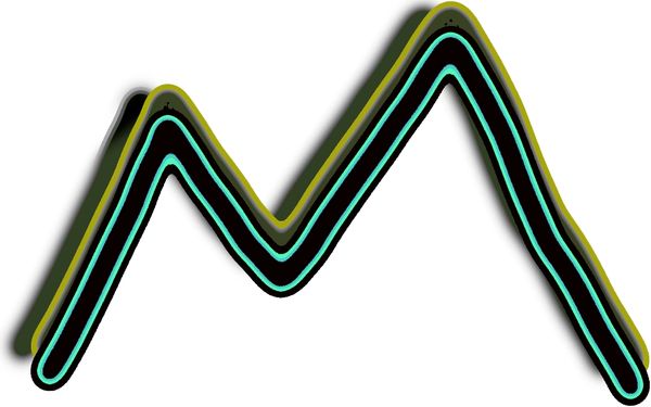 Abstract zigzag line with neon blue and olive green shadows on white background.