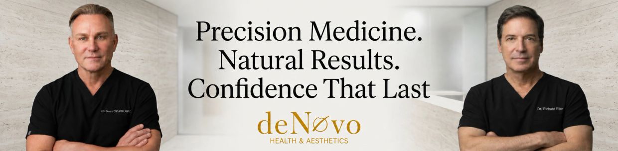 Two doctors promoting deNovo Health & Aesthetics with a focus on precision medicine.