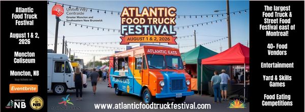 Colorful food trucks and tents at the Atlantic Food Truck Festival in Moncton, 2026.
