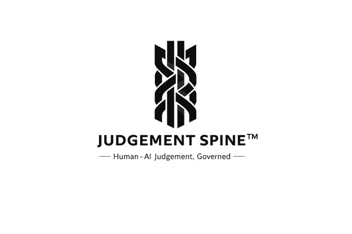 Logo of Judgement Spine with tagline about human and AI judgment.