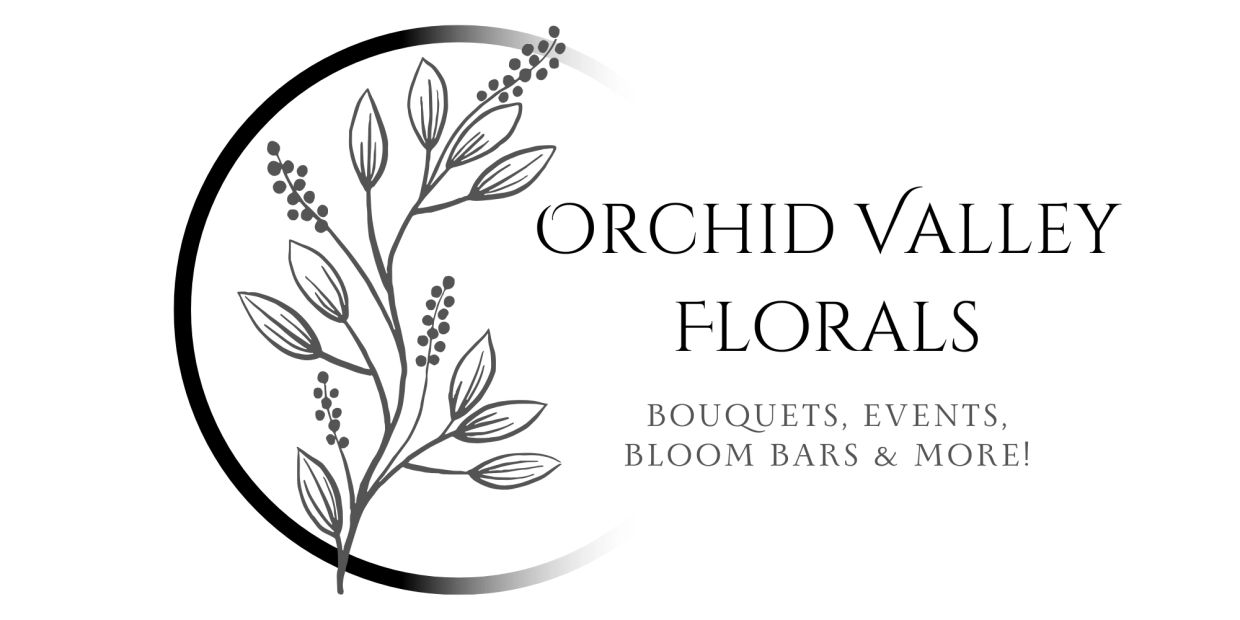 Elegant black and white logo for Orchid Valley Florals with floral design.