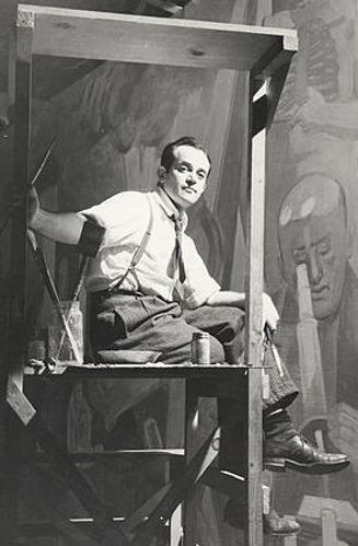 Abraham Lishinsky painting a mural, 1939 New York World's Fair