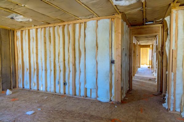 Framed wall with fresh insulation
