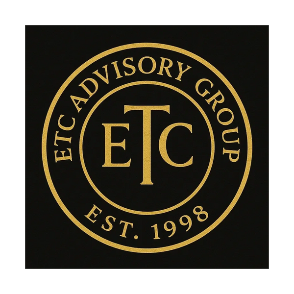 ETC Advisory Group logo on black background, established 1998.