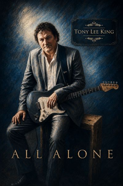 Tony Lee King with a guitar for 'All Alone' album cover.