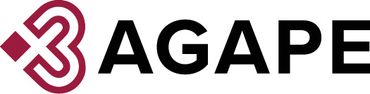 Logo of AGAPE featuring a stylized emblem and bold black text.