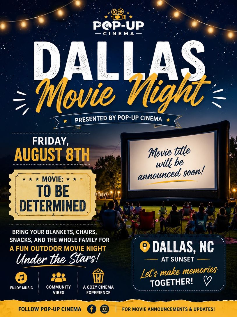 Outdoor Dallas Movie Night event on August 8th with an unannounced film under the stars.