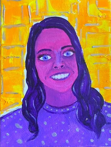A purple hued painting of a friend.