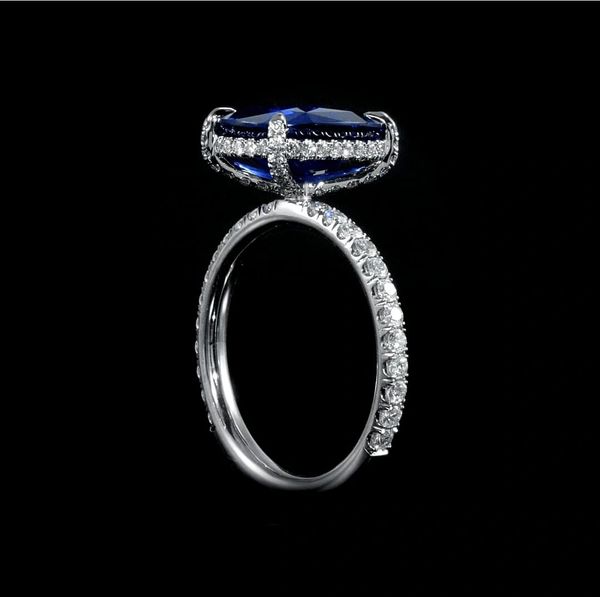 Hidden Halo Blue Saphire Engagement Ring