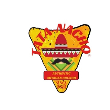 Logo of Tata Nacho with a sombrero, mustache, and nacho chip design.