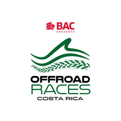 Logo for BAC Offroad Races in Costa Rica with tire tracks and mountain design.
