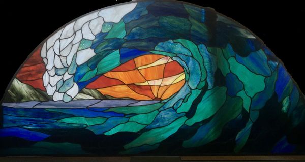 Stained glass wave arch window 66" x 31"