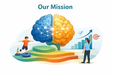 Illustration showing brain development and growth with a child and an adult, titled 'Our Mission'.