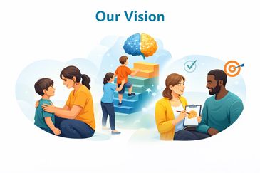 Illustration showing supportive interactions and brain development with the title Our Vision.