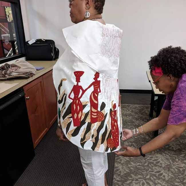 Checking the Fit of Student's Circular Vest Workshop in North Charleston, South Carolina - May, 2019