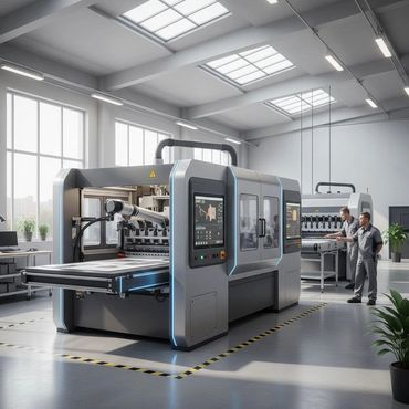 Modern factory with advanced industrial machinery and workers.