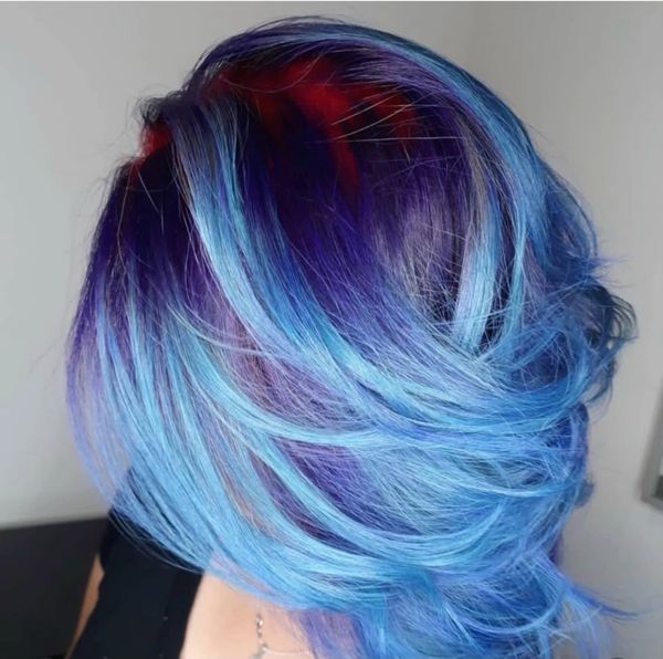 Complete drastic color change.  Bleach and direct dye.