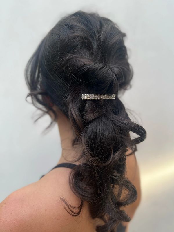 Event style.  Loose twisted updo.