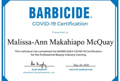 Barbicide COVID-19 certificate