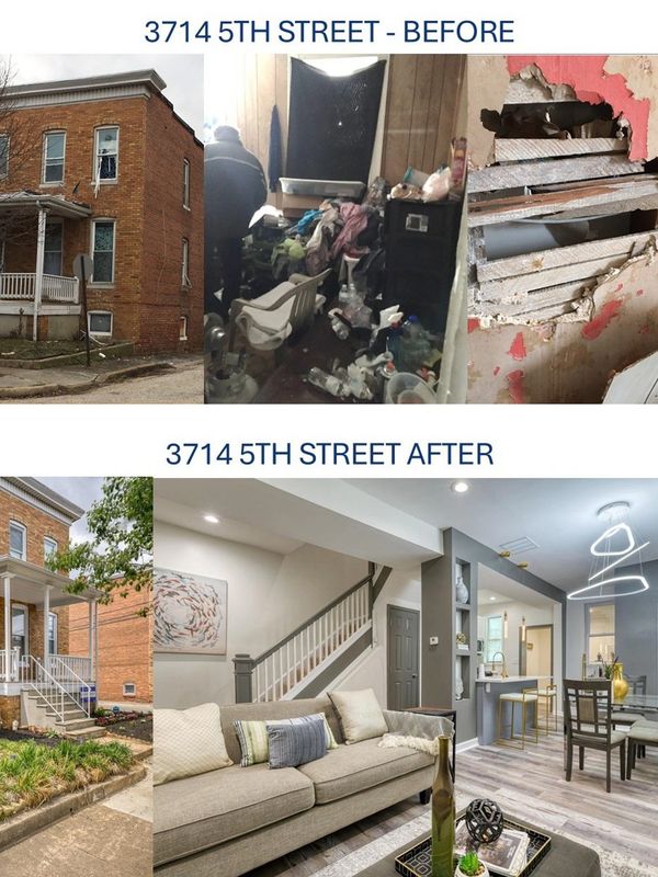 Before and after pictures of a vacant property that was rehabilitated back into a home