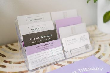 Business cards of the therapists who providing counselling at The Calm Place in St. John's