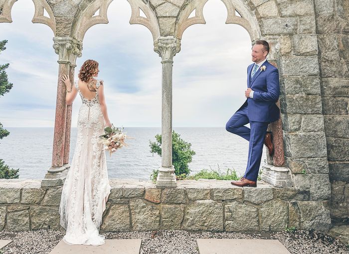 Bride and groom wedding portrait at Hammond Castle