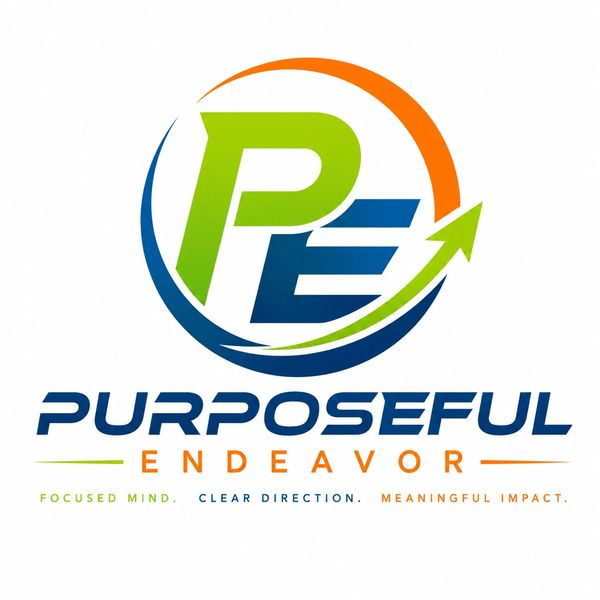 Purposeful Endeavor logo with a green and blue stylized PE and an arrow.