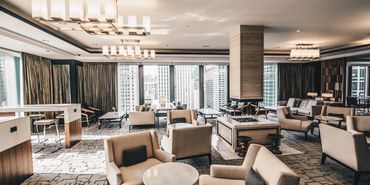 Hotel lounge with curtains