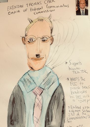 Sketch of Brendan Carr. Chair of the Fed Communications.