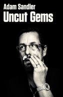 Uncut Gemns over of Adam Sadler black and whit photo.