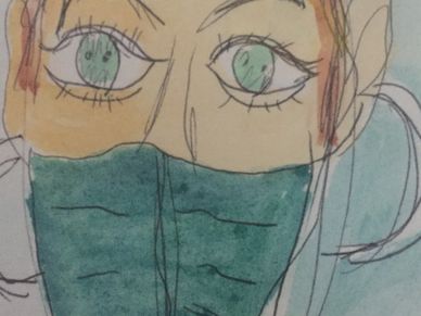 Drawing of a woman with a mask I did from a photo in Vogue Sept 2020