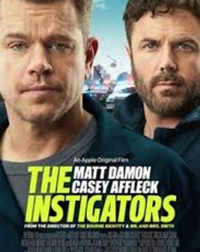 Photo of the movie The Instigators. Matt and Casey on front.